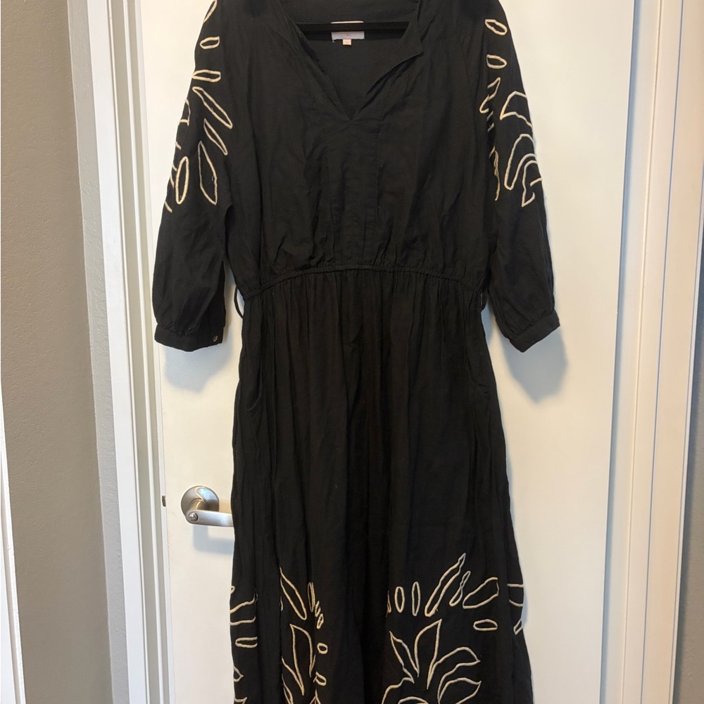 Black Long Sleeve Embroidered Maxi Dress - Unbranded